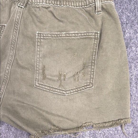Aerie Green Jean Shorts with Distressed Frayed Hem - Picture 7 of 7